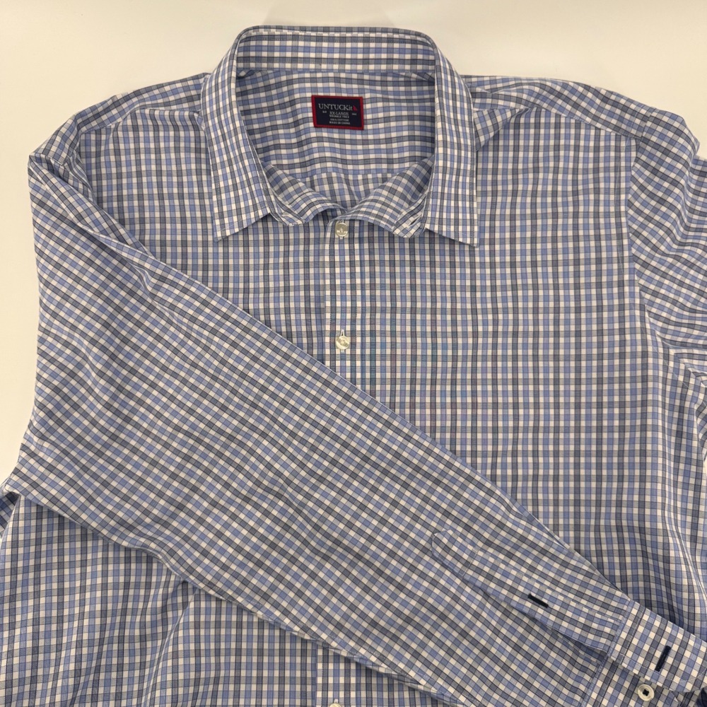UNTUCKIT Mens XX-Large Blue Plaid Long Sleeve Wrinkle‎ Free Shirt